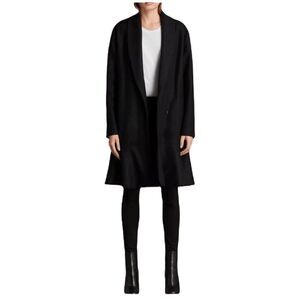 Allsaints Grace Black Italian Wool Blend Coat Size XS